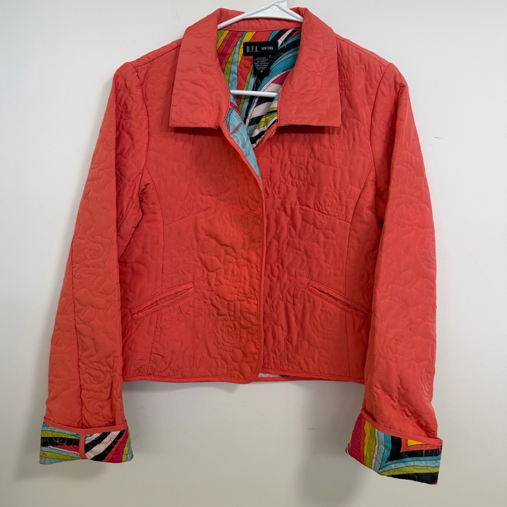 D.F.A New York Vibrant Coral Women's Quilted Blazer size Medium